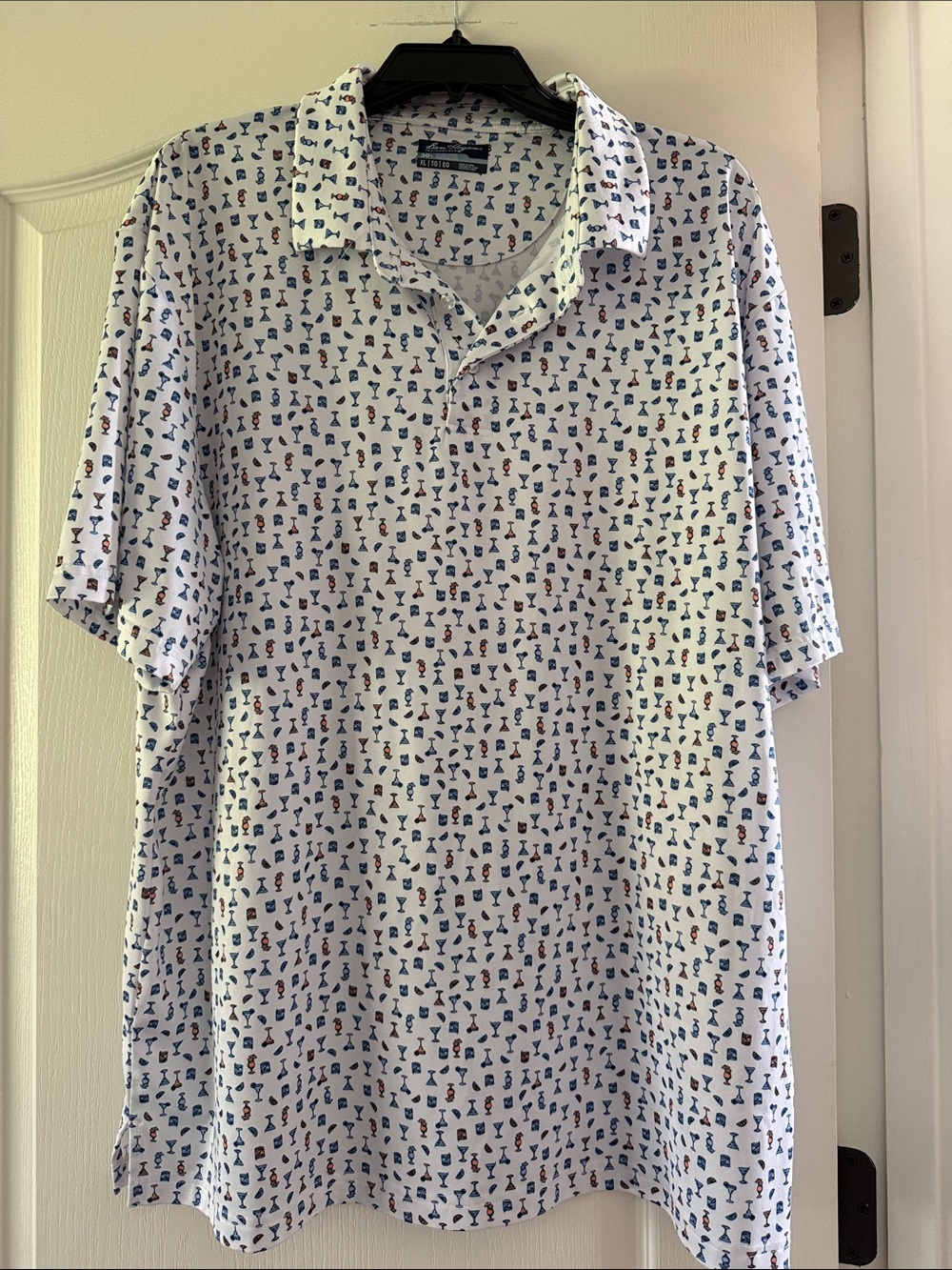 Ben Hogan White Polo with Blue & Red Cocktail Print